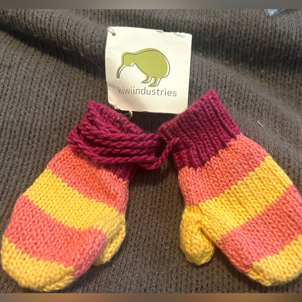 Kiwi Industries Knit Mittens Pink and Yellow Stripe